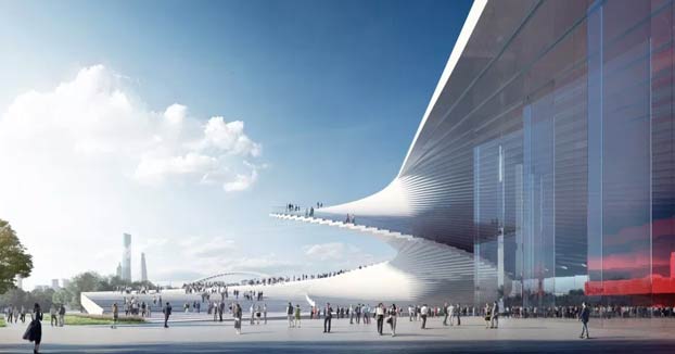 Esta sorprendente escalera de caracol da acceso al techo de la futura Gran Ópera de Shanghai
