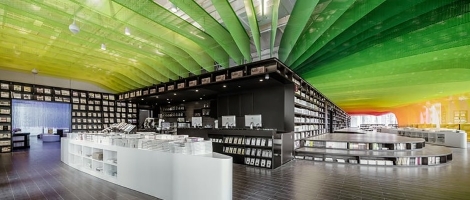 El moderno diseño en la librería de arco iris metálicos
